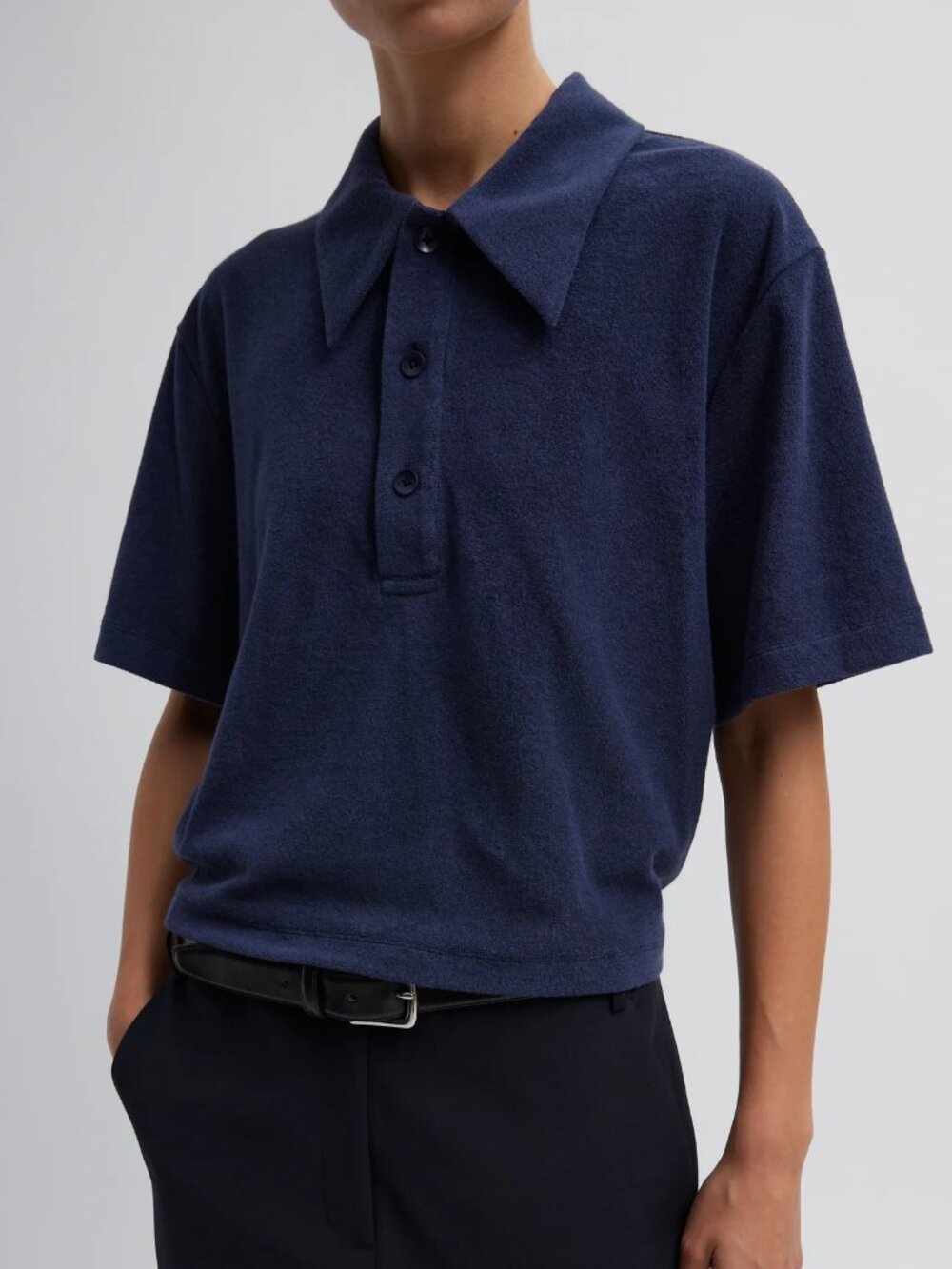 Tibi Dry Loop Terry Easy Polo, navy, XXS, NWT